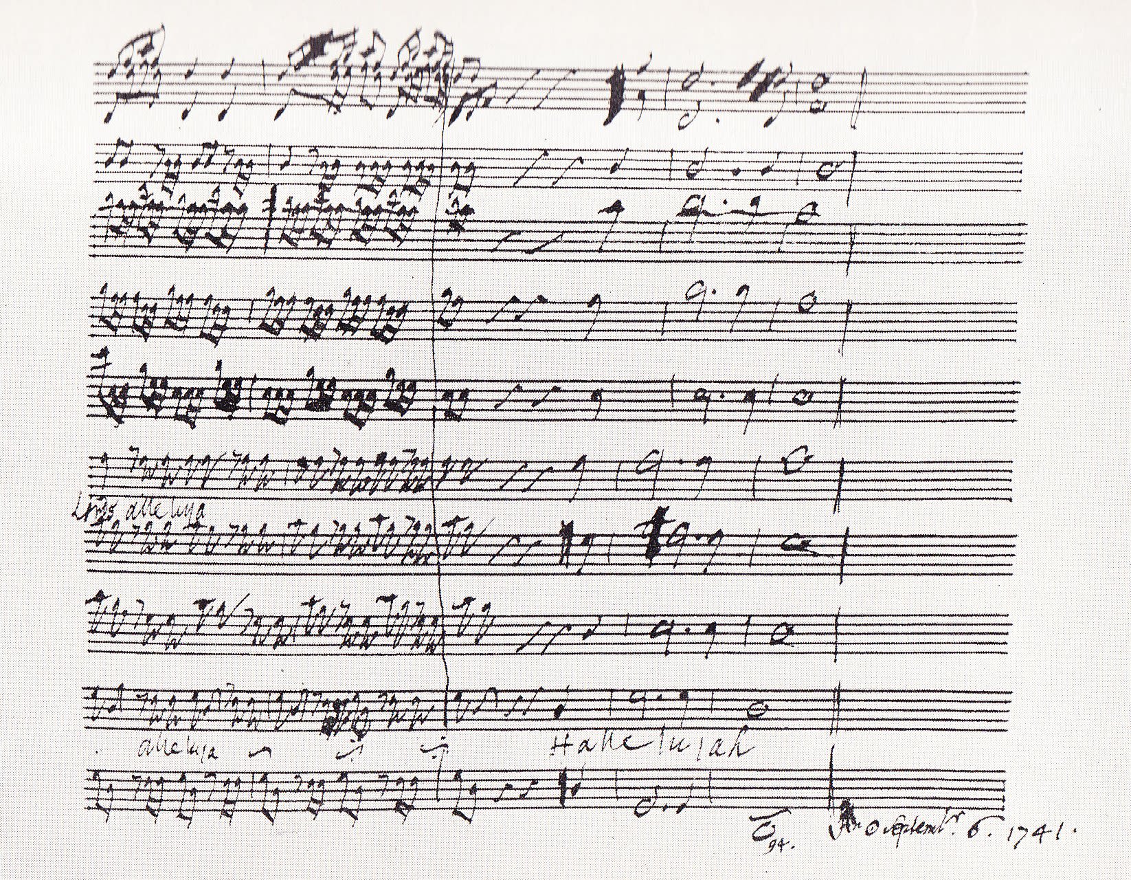 Sheet music manuscript of the final 5 measures of Handel's Hallelujah Chorus from Messiah