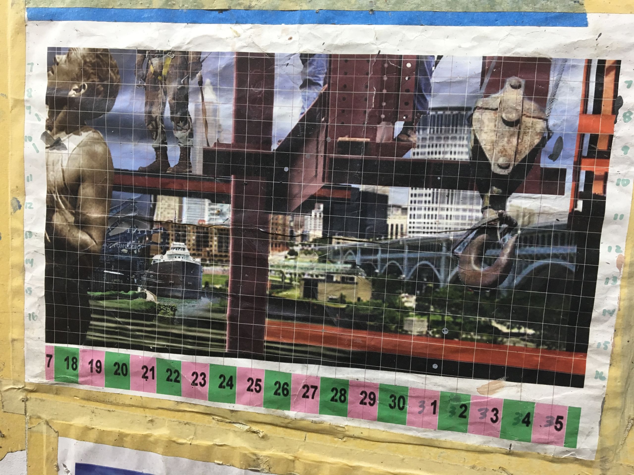 Rivera-Resto creates his mural images on a computer and then superimposes a grid pattern on the picture as a guide for painting.