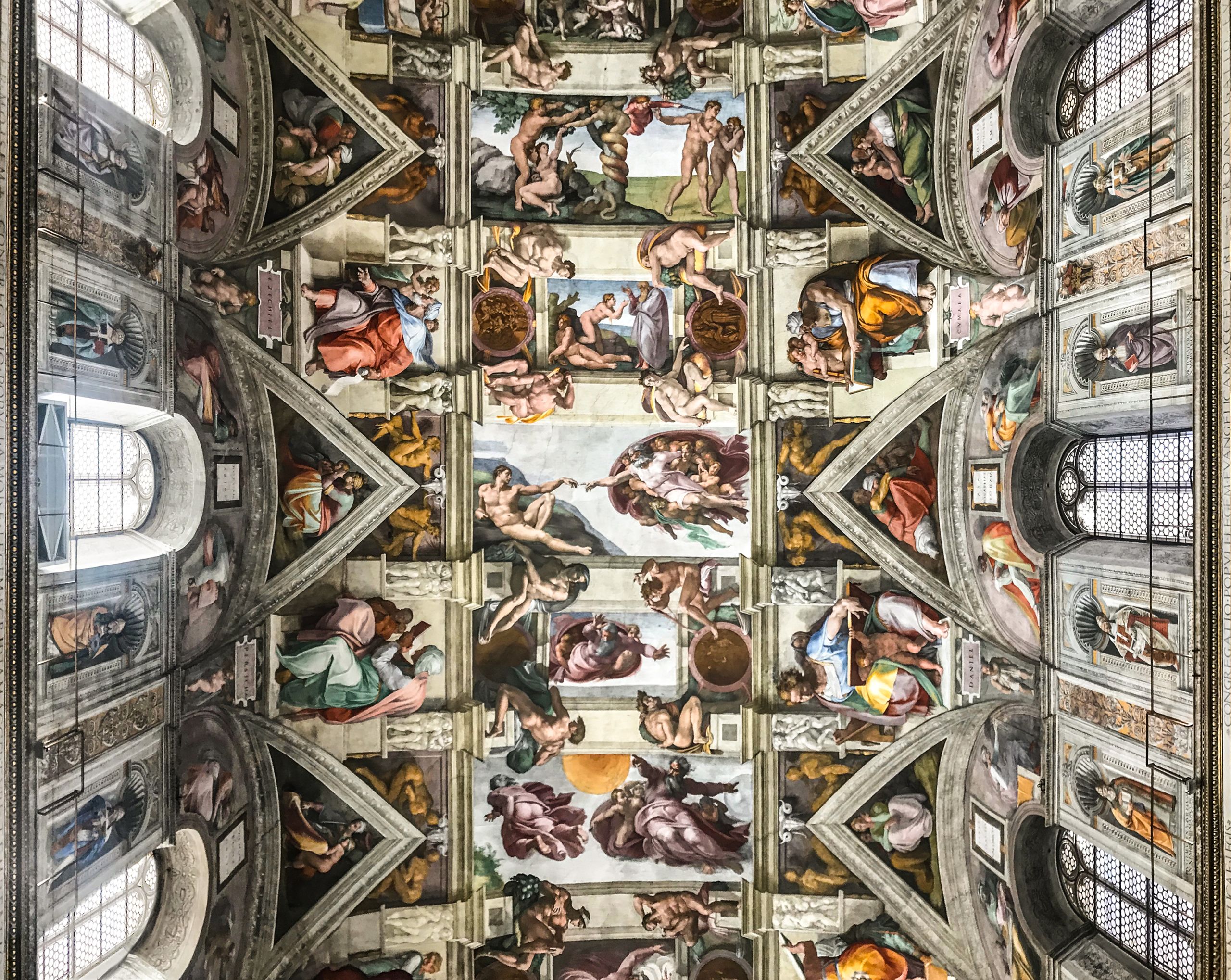 The ceiling of the Sistine Chapel.